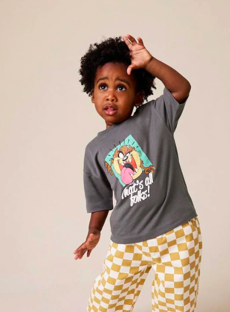 Kids Outfit Set β Charcoal Tee & Orange Check Joggers