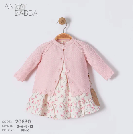 Adorable Baby Girl Pink Floral Dress with Knit Cardigan Set
